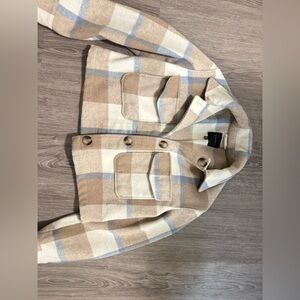 Dynamite Tan and Cream Plaid Shirt Jacket